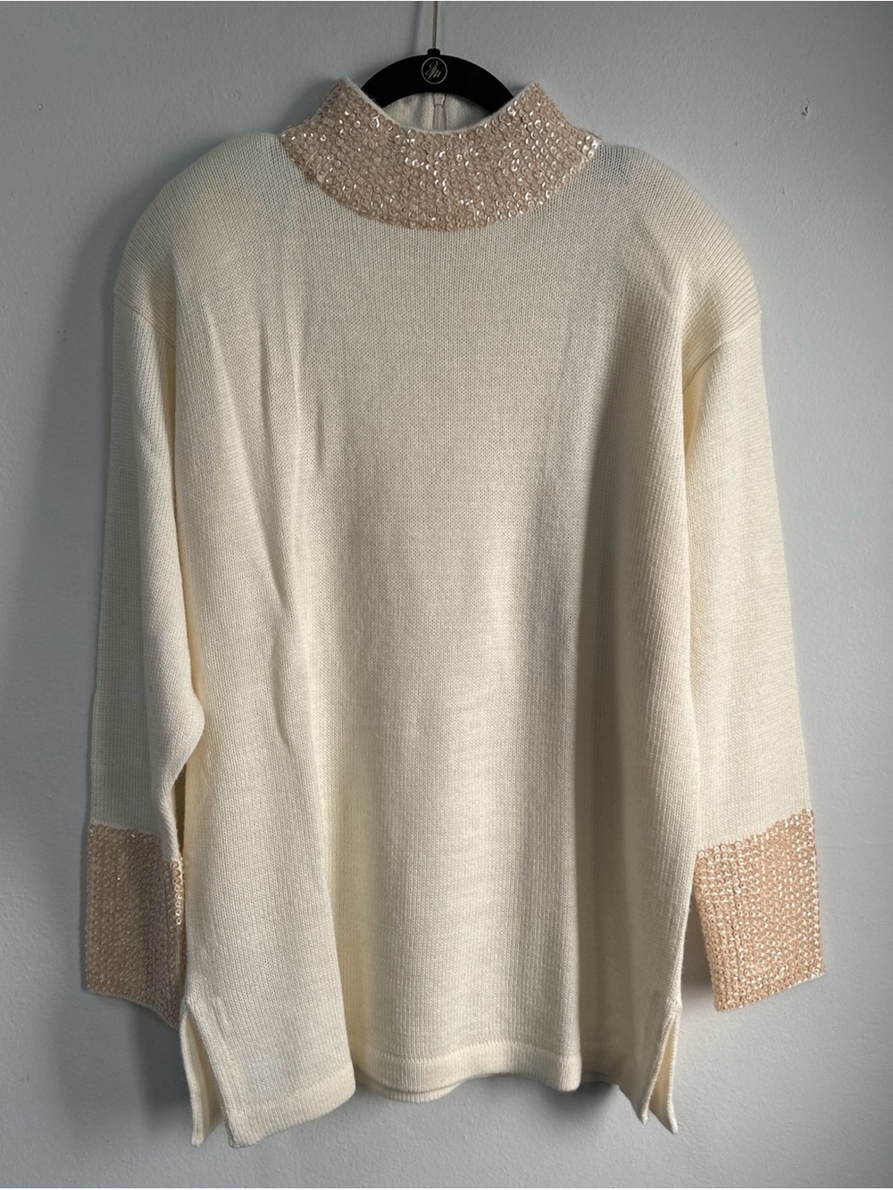 Vintage Maurada Long Sweater Embellished Sequins Beaded Cream/Beige Size Large